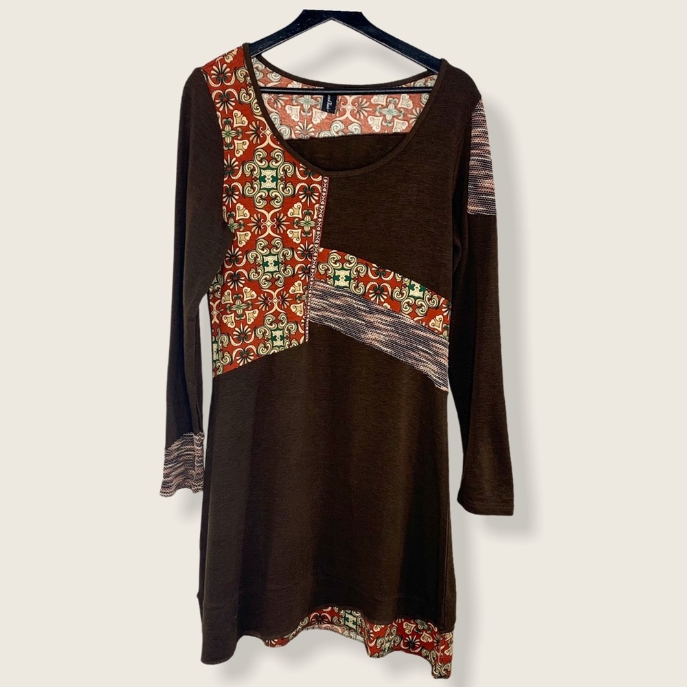 Sacred Threads Paisley Patchwork Dress Brown L